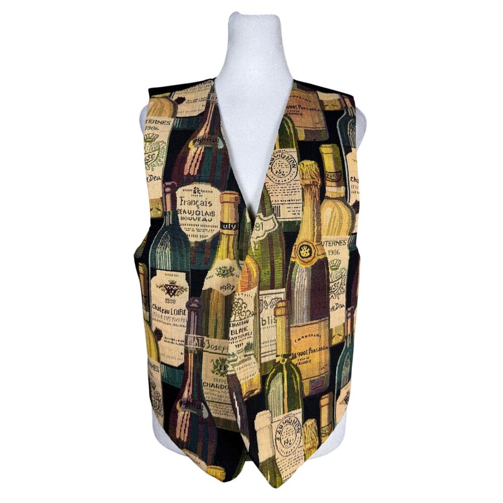 Vintage ‘90s French Wines Tapestry V-Neck Open Front Vest